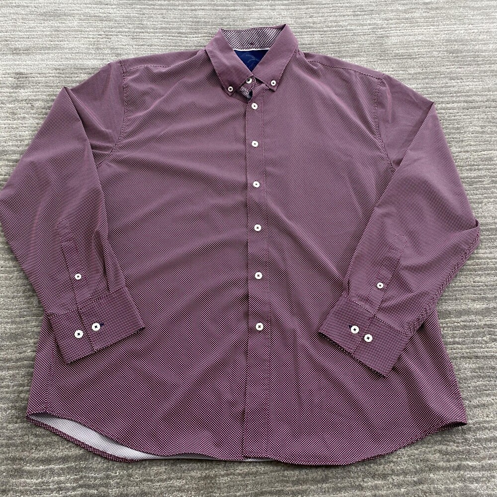 CON.STRUCT Dress Shirt Mens XL Red Polka Dot Slim Fit Stretch Non Iron
